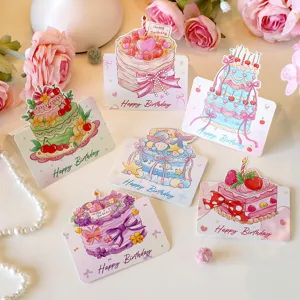 Cartoon watercolor happy birthday pop up greeting cards creative cake design detail view