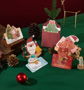 Set de tarjetas de felicitación navideñas con sobres, lindos diseños de dibujos animados para regalos.