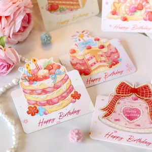 Aquarell Geburtstagskarte mit süßen Kuchen Illustrationen für liebevolle Grüße.