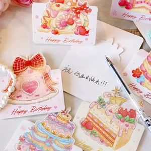 Aquarell 3D Geburtstagstorte Grußkarten Set mit Umschlägen für wunderbare Feierwünsche.