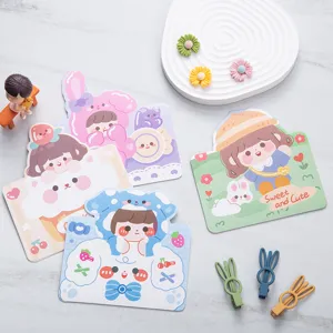 Set de tarjetas de felicitación de dibujos animados con diseños de niñas, ideal para regalos.