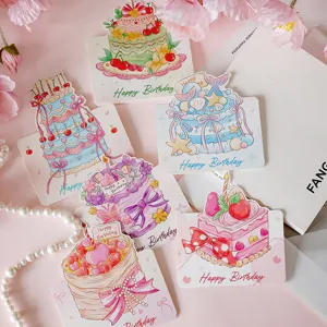 Cute watercolor birthday cake greeting cards, creative 3d message cards for flower shop bless.
