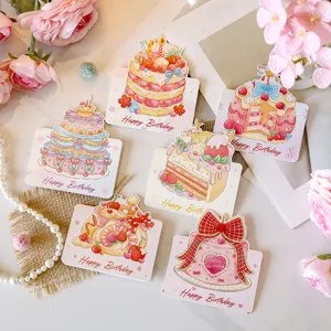 Aquarel Geburtstag Torte kreative Grusskarten, schluessige Notizkarten fuer Feierlichkeiten.