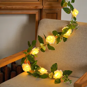 Détails guirlande lumineuse rose LED, guirlande florale chaude pour déco chambre.