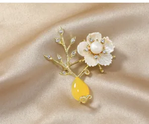 Close-up detail of pearl flower branch brooch pin exquisite craftsmanship accessory item