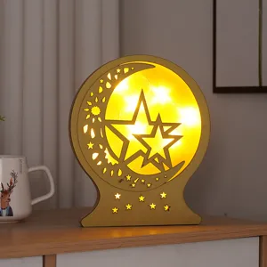 Wooden LED moon star decorative night light warm glow desktop ornament for indoor home decor