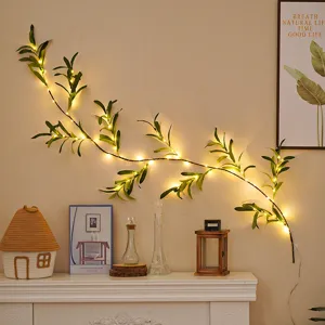 Guirnalda de luces LED de rama de olivo para decoración del hogar, luces de hadas cálidas.