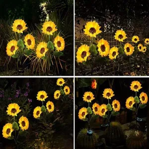 Solar sunflower lights for outdoor garden decoration, waterproof lawn and yard landscape lamps.