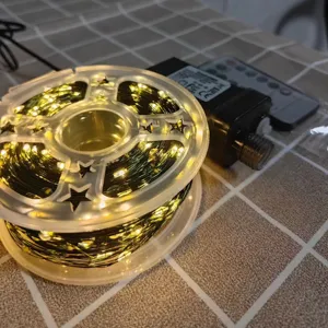 Guirnalda de luces LED de alambre de cobre con control remoto, estrellas verdes para decoracion.