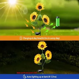 Solar 3-Head Sunflower Garden Light Outdoor Waterproof LED Lawn Landscape Decorative Lamp