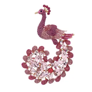 Retro crystal peacock brooch, full rhinestone elegant bird pin for women winter sweater coat accessory.