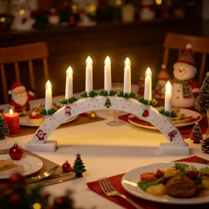 Arco natalizio in legno con luci a LED e 7 candele per decorazioni festive della tavola.