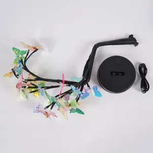 LED Schmetterling Zweig Baum Licht mit USB Kabel und schwarzer Basis fuer Zimmer dek.