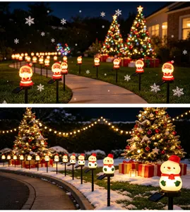 Solaire Vinyle Noël Bonhomme de Neige Pelouse Lampe LED Extérieur Jardin Décoration