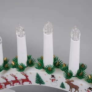 Dettaglio della lampada natalizia ad arco in legno LED con renne e pupazzo di neve.