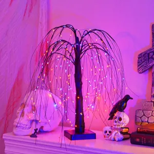 Halloween LED Weidenbaum Licht Lila Orange Lichterkette Party Deko Lampe Haus
