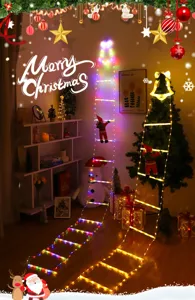Luces de escalera de Navidad Papá Noel trepando tira LED decoración festiva navideña