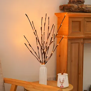 LED simulation branch light detail, warm glowing twig night light for Nordic home room decor.