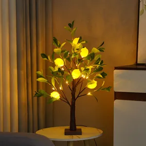 Detailansicht der LED Zitronenbaum Lampe für eine gemütliche und warme Wohnungsbeleuchtung.