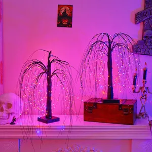 Halloween Weihnachten LED Simulation Weide Baum Lampe Lila Orange Dekorative Tisch Nachtlicht Für Schlafzimmer Party Dekor