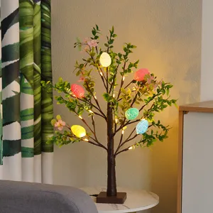LED Osterbaum Eier Licht mit leuchtenden Eiern und grünen Blättern für festliche Dekoration.