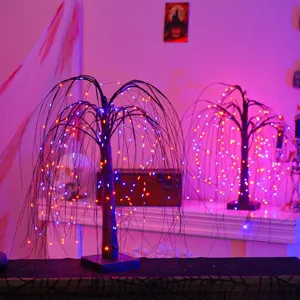 Lila Orange LED Weidenbaum Licht Halloween Weihnachten Feiertag Schlafzimmer Deko Lampe