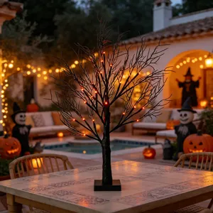 Halloween LED Zweigbaum Licht mit orangen LEDs, schwarze Tischdeko für Party und Zuhause.