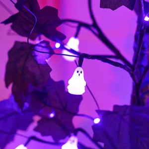 Halloween LED Geist Lichterkette gruselige lila Party Baum Zweig Hänge Nacht Deko Lampe