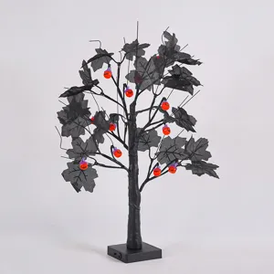 Halloween LED Kürbis Baum Licht mit schwarzen Blättern und leuchtenden Lichtern für Party