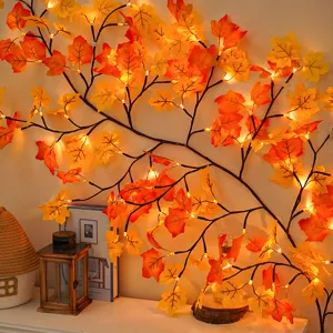 LED Ahornblatt Zweig Lichterkette für Wanddekoration, Herbst Lichterkette warmes Licht.