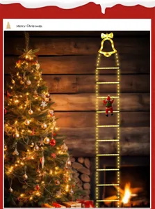 Luz LED de escalera de Navidad con campana y Santa Claus para decoracion festiva exterior.