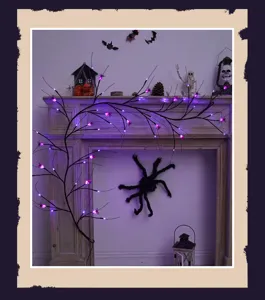 Halloween LED vine light featuring spooky purple spider lamps for atmospheric holiday decor.