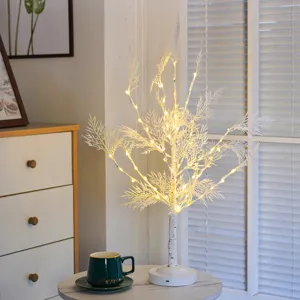 Luce in filo di rame a LED di betulla bianca, perfetta lampada da tavolo per la camera.