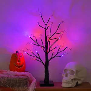 LED albero di Halloween luminoso con luci viola, lampada decorativa artificiale da tavolo.