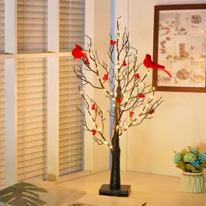 LED beleuchtete rote Kardinal Baum Dekoration Zweig Lampe fuer gemuetliches Schlafzimmer.