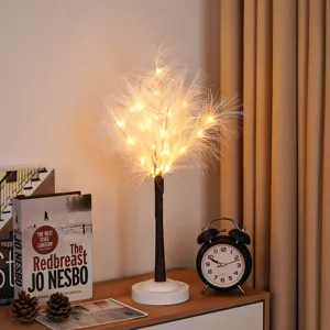 Feder Tischlampe Nachtlicht warmweiß LED Lichterkette Schlafzimmer Nachttisch Deko Lampe