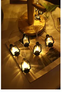 Retro LED kerosene lamp string lights, vintage fairy lights for room and holiday decor.