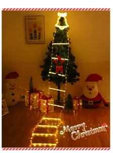 Luz de escalera de Navidad con Papá Noel trepador y campana, decoración festiva perfecta.
