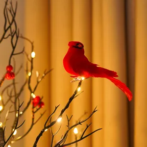 Rote Kardinal Vogel Clip LED künstliche Ast Baum Dekoration für Zuhause Fest Weihnachten Licht