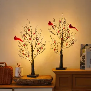 LED beleuchtete rote Kardinal Baum Dekoration warme weiße Lichterkette für Zuhause Feiertag