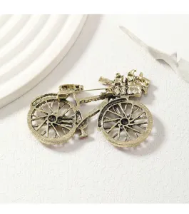 Antik goldene Fahrrad Brosche Pin mit Strass für elegante Damen Mantel Accessoires