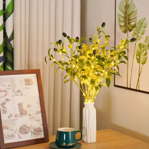 Artificial Olive Branch With LED Fairy Lights Green Fake Plant Foliage For Home Wedding Party Holiday Decoration
