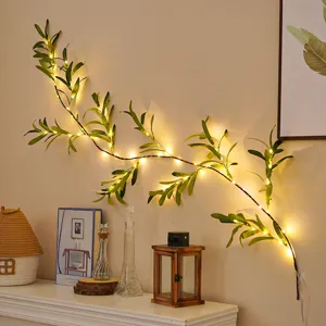 Guirnalda de luces LED de rama de olivo para decoración del hogar, luces cálidas para habitación.