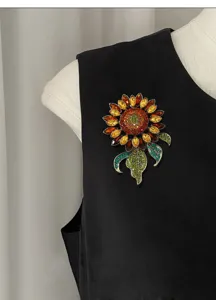 Vintage crystal sunflower brooch retro rhinestone corsage suit jacket pin jewelry