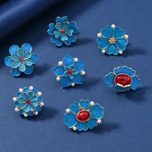 Vintage Mini Flower Brooch For Women Zinc Alloy Enamel Artificial Pearl Rhinestone Shirt Collar Pin Anti-Exposure Badge