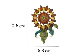 Vintage rhinestone sunflower brooch detail shot, showing exquisite crystal texture and size.