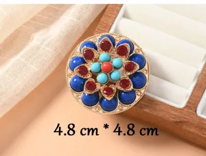 Spilla vintage con fiore di loto turchese etnico spilla rotonda con strass dettaglio