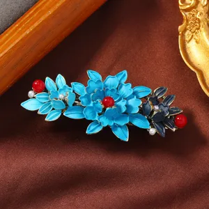Vintage-Palast-Stil Emaille Haarspange Für Frauen Chinesischer Retro Künstliche Perle Strass Federclip Haarschmuck