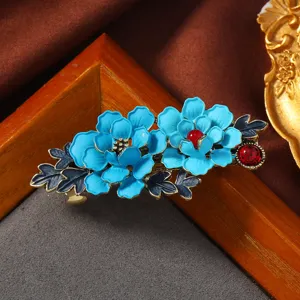 Exquisites vintage chinesisches blaues Blumen Frueling Haarklammer Detail elegant zubehoer
