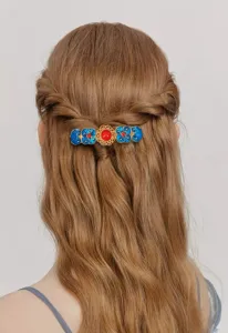 Vintage cloisonne haarspeld veer clip elegante blauwe emaille haaraccessoire detail